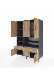 Kronos Dolap 8 Raflı 2 Çekmeceli 6 Kapaklı 132x59x195 Antrasit-Çam/Çam