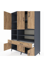 Kronos Dolap 8 Raflı 2 Çekmeceli 6 Kapaklı 132x59x195 Antrasit-Çam/Çam