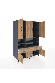 Kronos Dolap 8 Raflı 2 Çekmeceli 6 Kapaklı 132x59x195 Antrasit-Çam/Çam