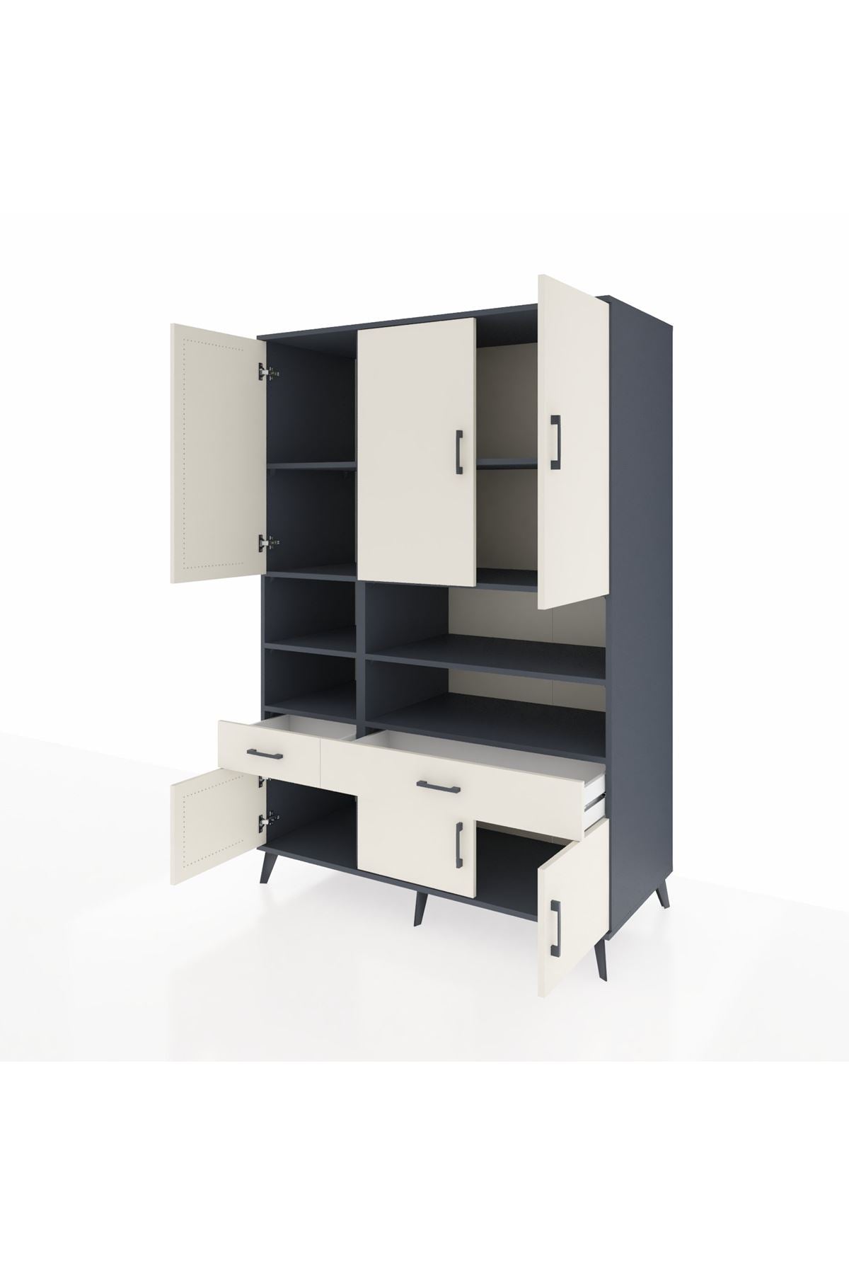 Kronos Dolap 8 Raflı 2 Çekmeceli 6 Kapaklı 132x59x195 Antrasit-Aytaşı/Aytaşı