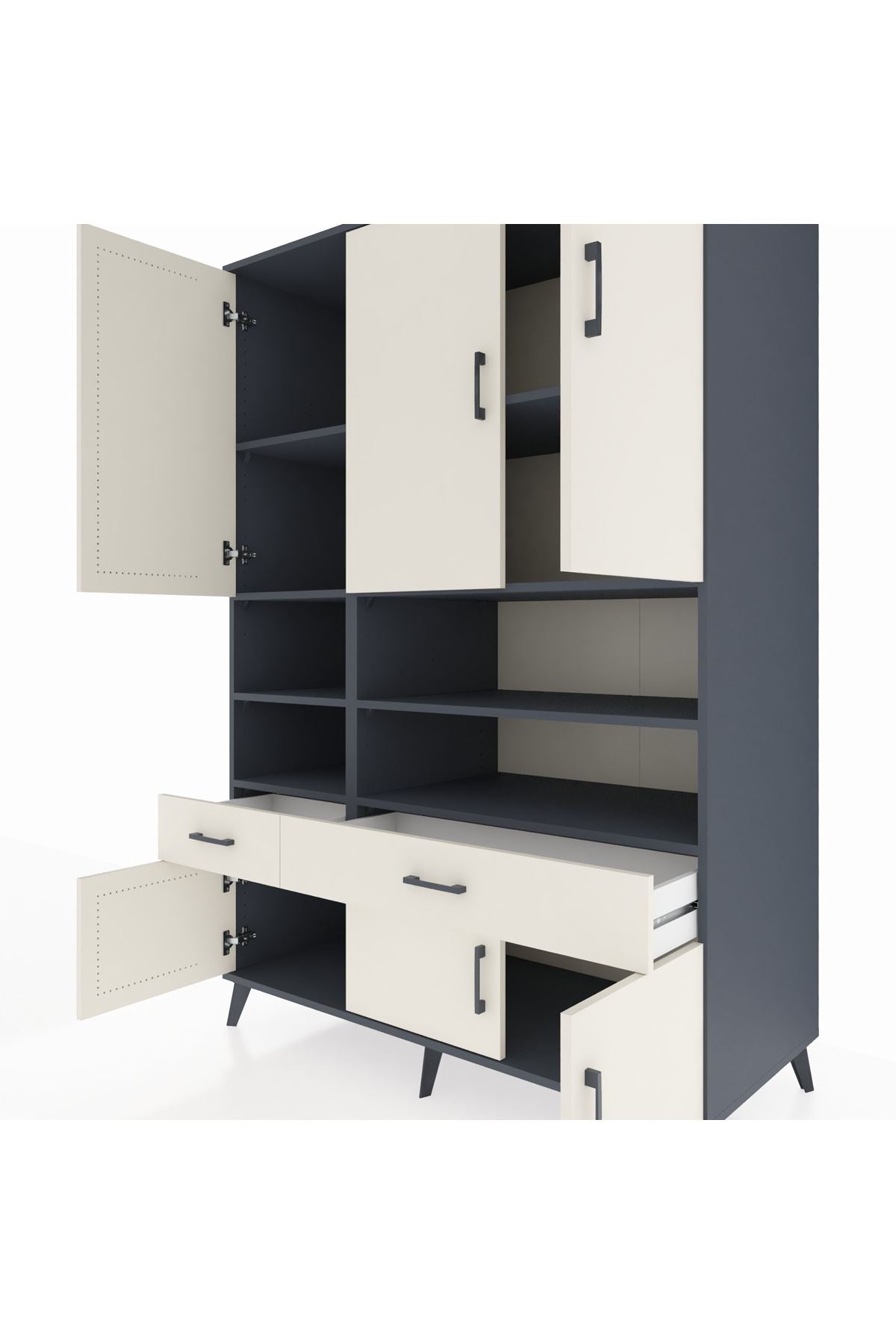 Kronos Dolap 8 Raflı 2 Çekmeceli 6 Kapaklı 132x59x195 Antrasit-Aytaşı/Aytaşı