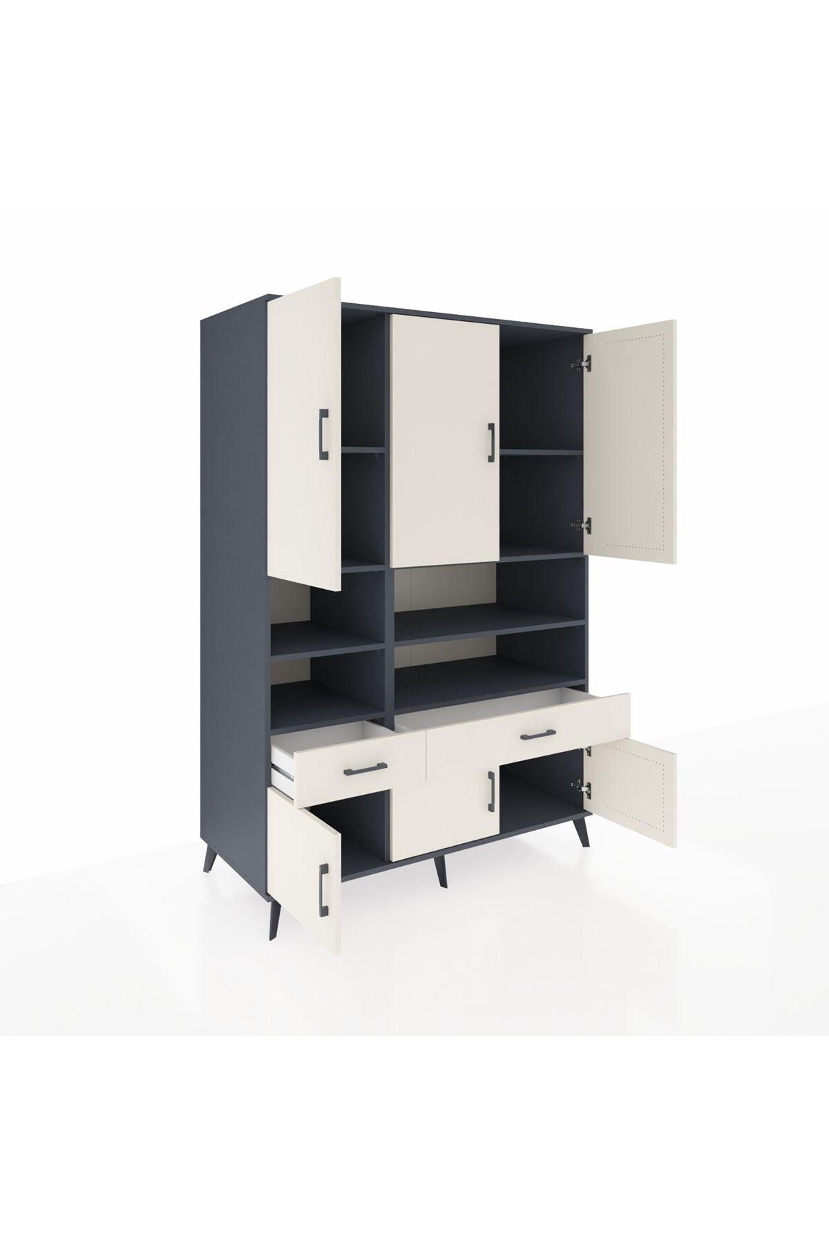 Kronos Dolap 8 Raflı 2 Çekmeceli 6 Kapaklı 132x59x195 Antrasit-Aytaşı/Aytaşı