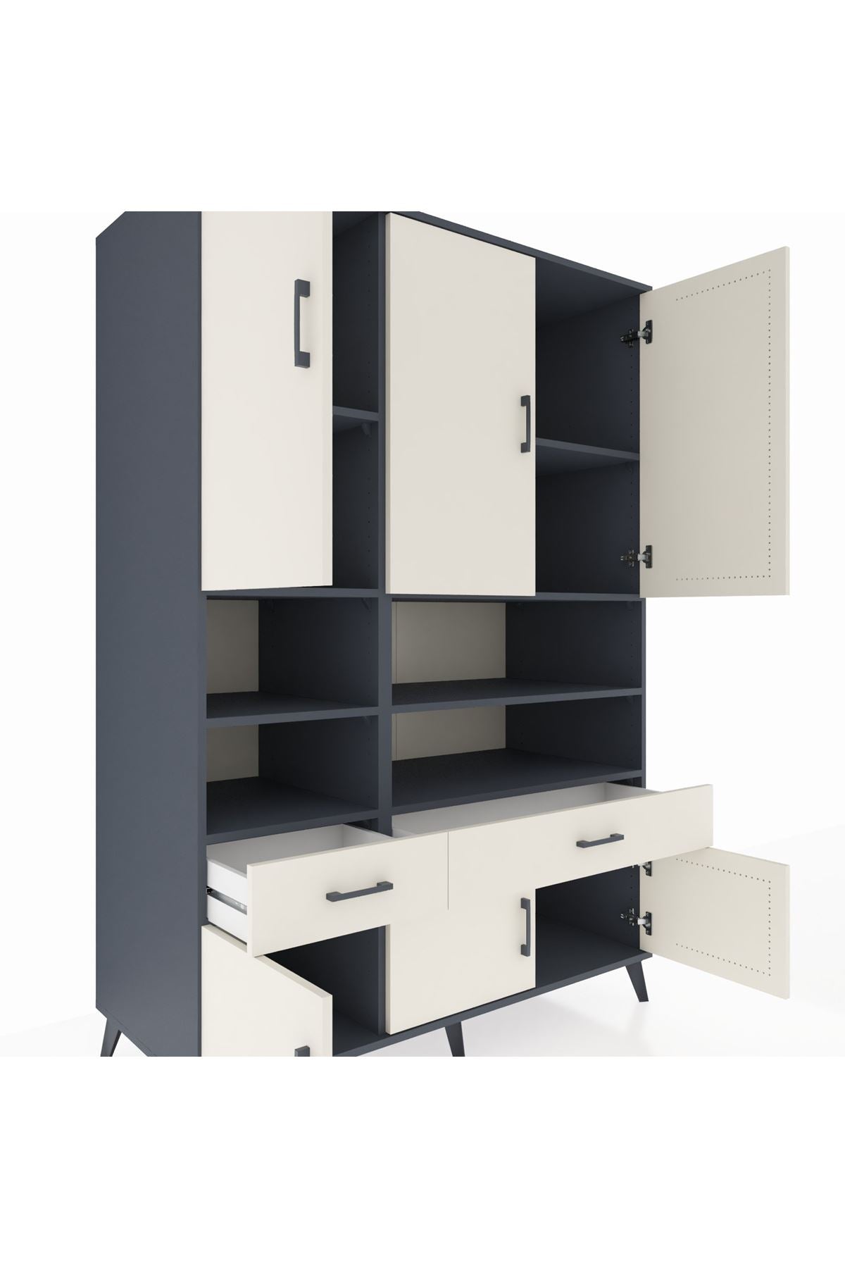 Kronos Dolap 8 Raflı 2 Çekmeceli 6 Kapaklı 132x59x195 Antrasit-Aytaşı/Aytaşı