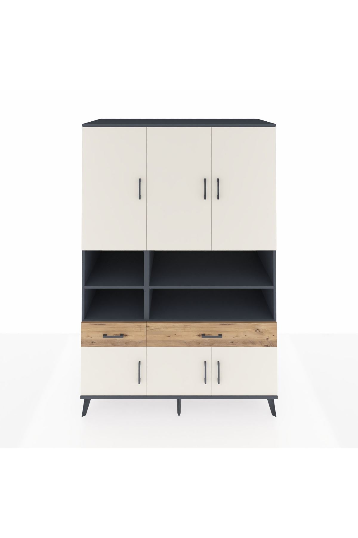 Kronos Dolap 8 Raflı 2 Çekmeceli 6 Kapaklı 132x59x195 Antrasit-Aytaşı/Çam