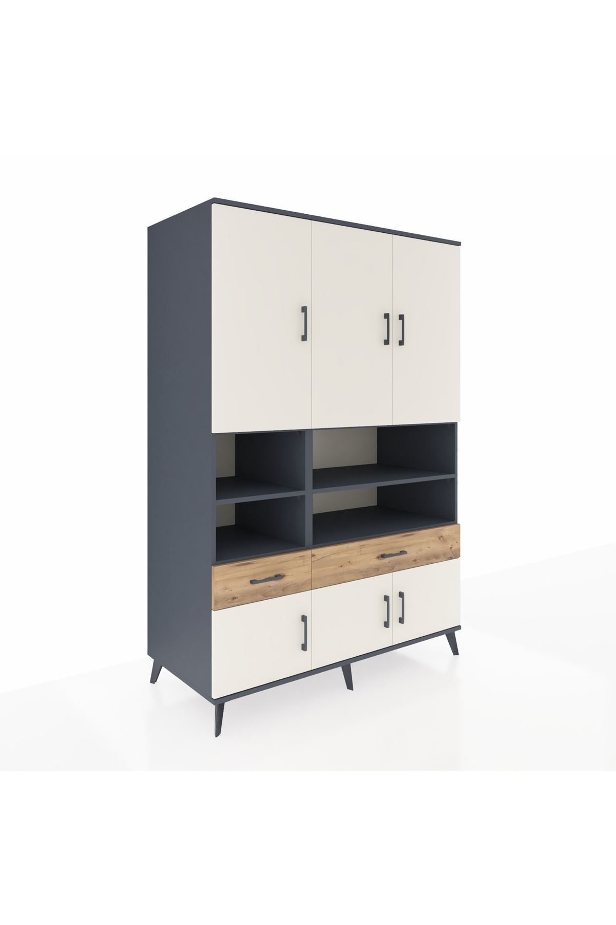 Kronos Dolap 8 Raflı 2 Çekmeceli 6 Kapaklı 132x59x195 Antrasit-Aytaşı/Çam