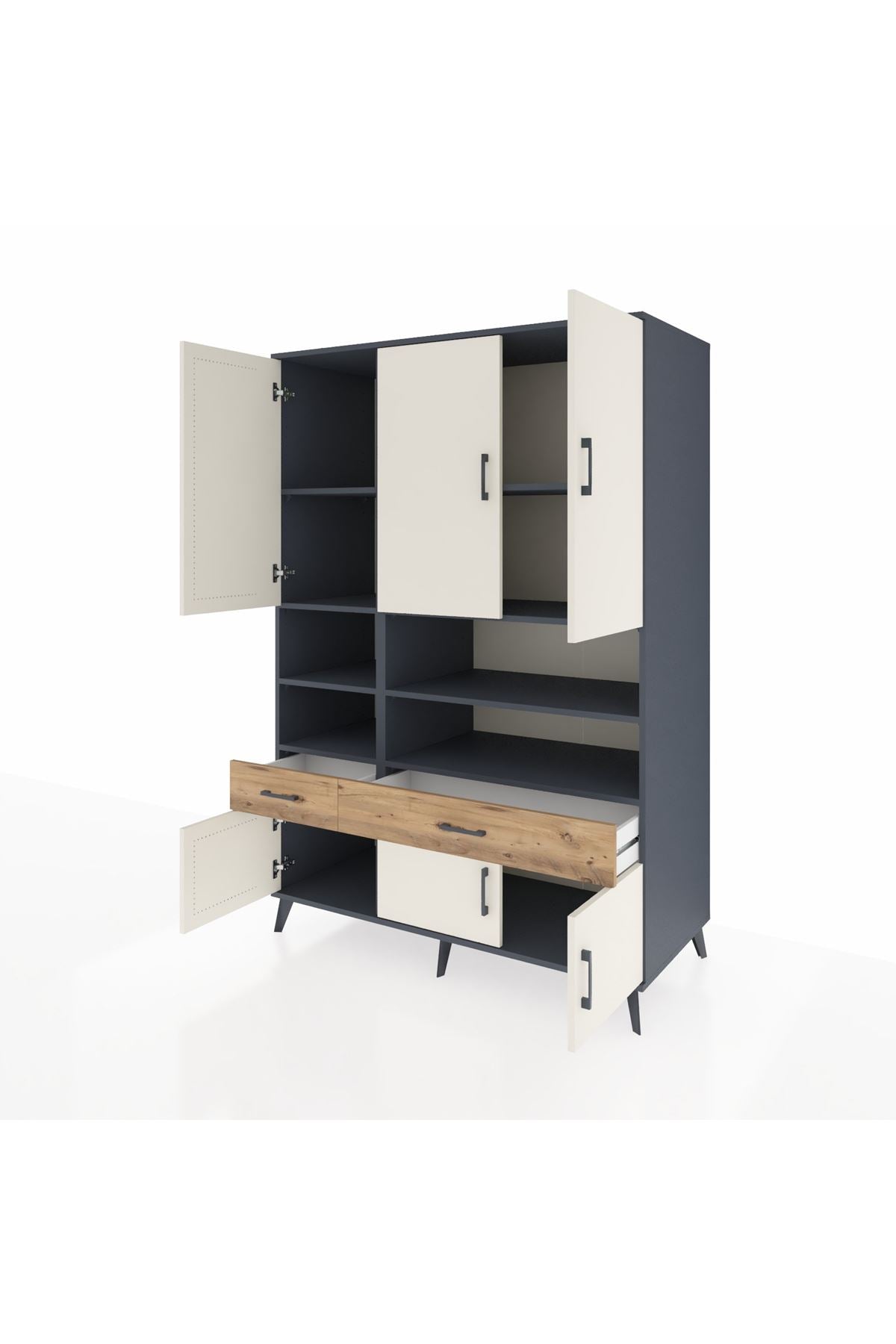 Kronos Dolap 8 Raflı 2 Çekmeceli 6 Kapaklı 132x59x195 Antrasit-Aytaşı/Çam