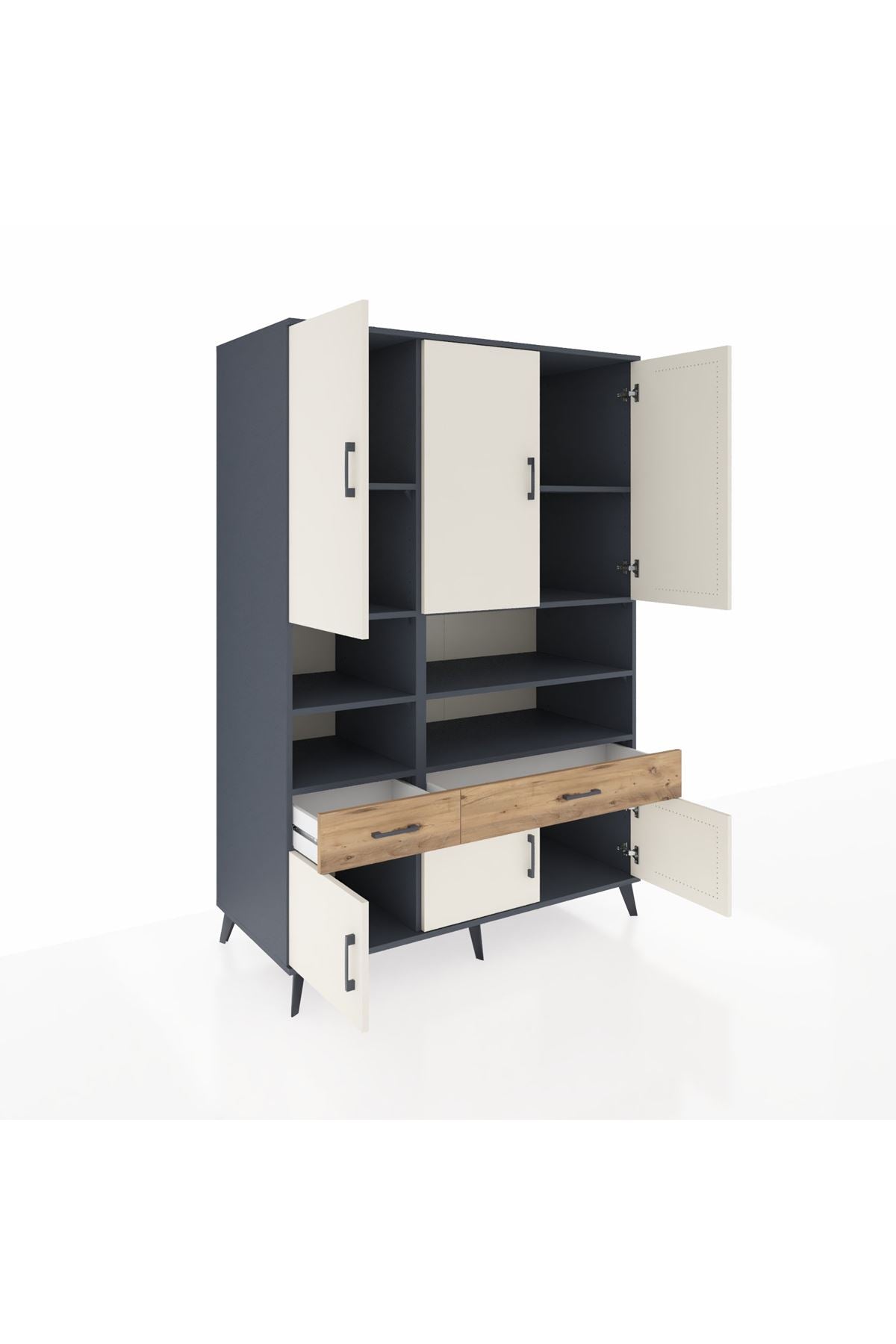 Kronos Dolap 8 Raflı 2 Çekmeceli 6 Kapaklı 132x59x195 Antrasit-Aytaşı/Çam