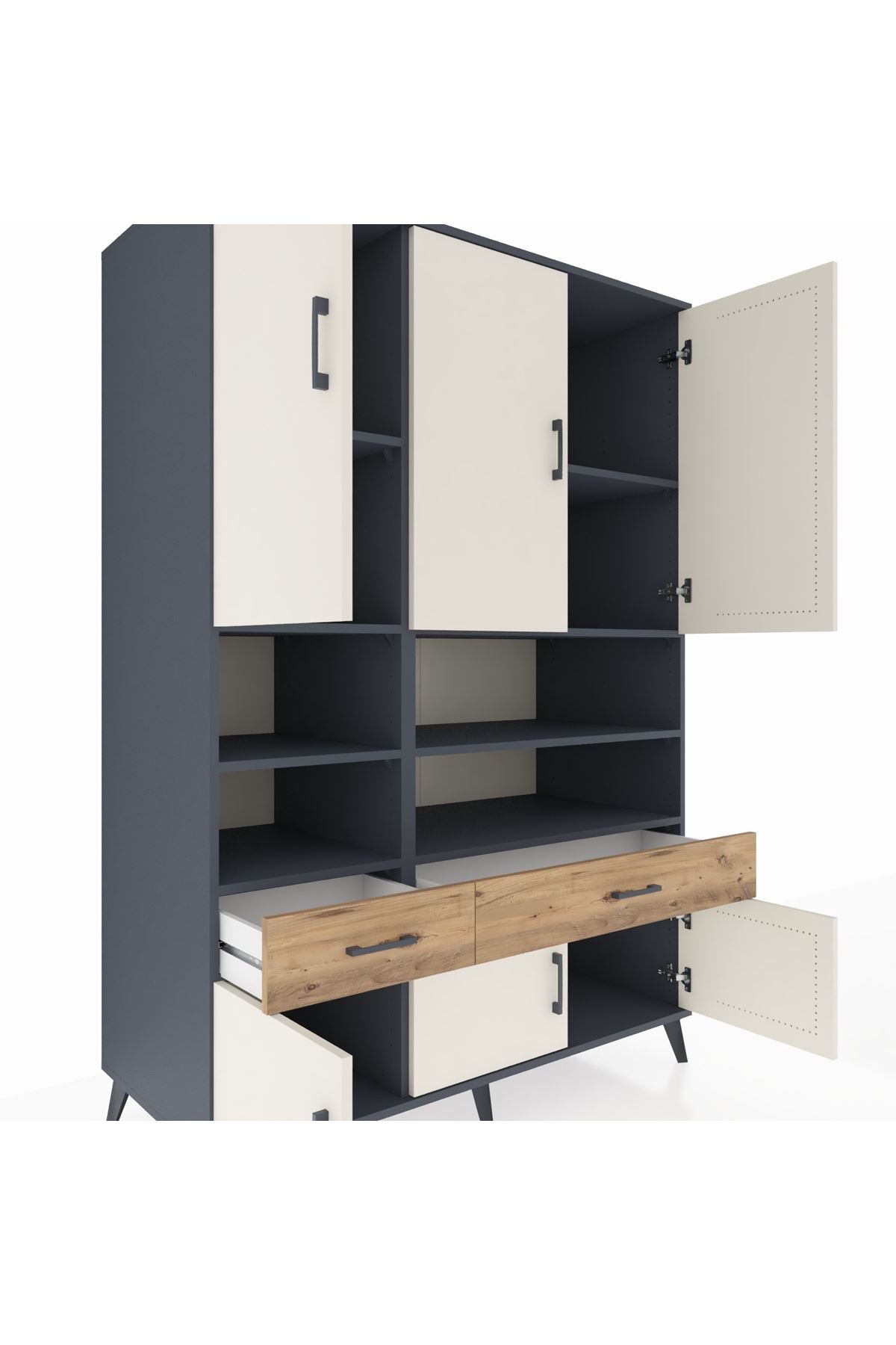 Kronos Dolap 8 Raflı 2 Çekmeceli 6 Kapaklı 132x59x195 Antrasit-Aytaşı/Çam