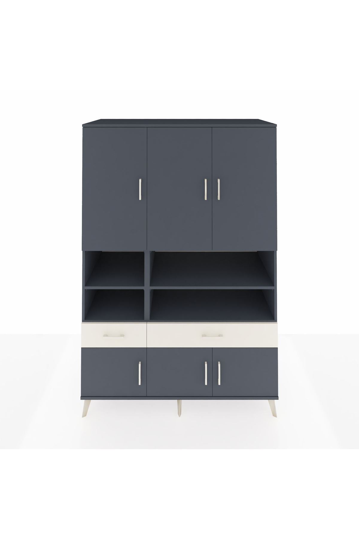 Kronos Dolap 8 Raflı 2 Çekmeceli 6 Kapaklı 132x59x195 Antrasit-Antrasit/Aytaşı