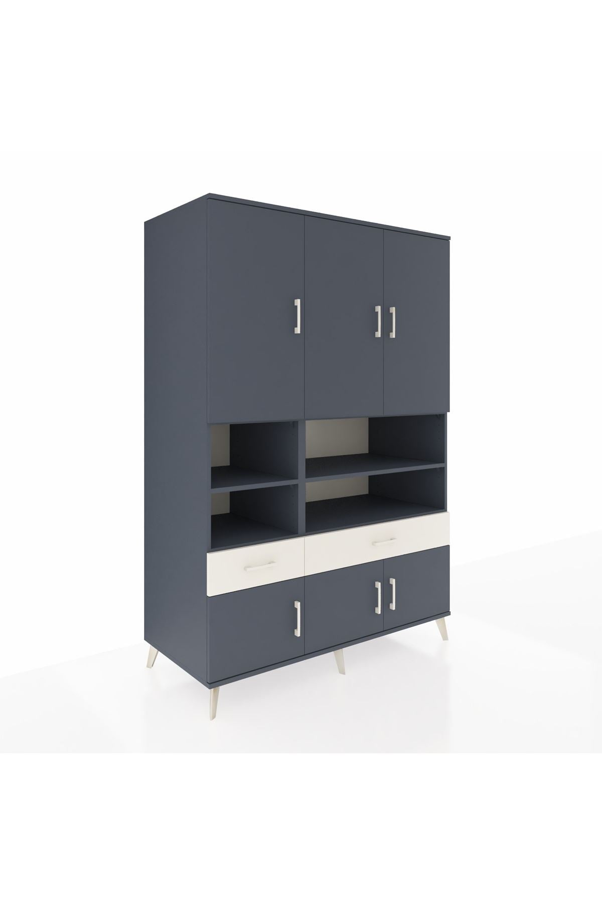 Kronos Dolap 8 Raflı 2 Çekmeceli 6 Kapaklı 132x59x195 Antrasit-Antrasit/Aytaşı
