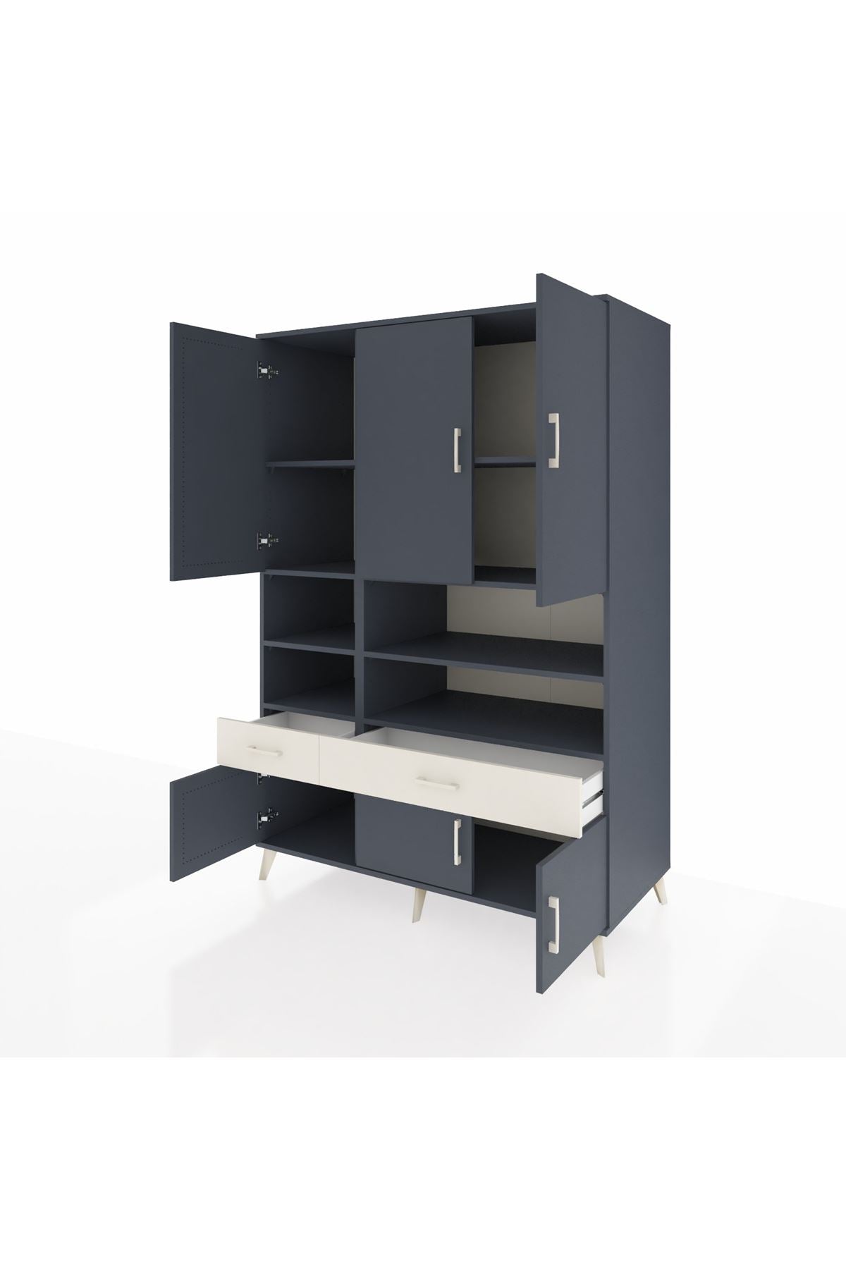 Kronos Dolap 8 Raflı 2 Çekmeceli 6 Kapaklı 132x59x195 Antrasit-Antrasit/Aytaşı