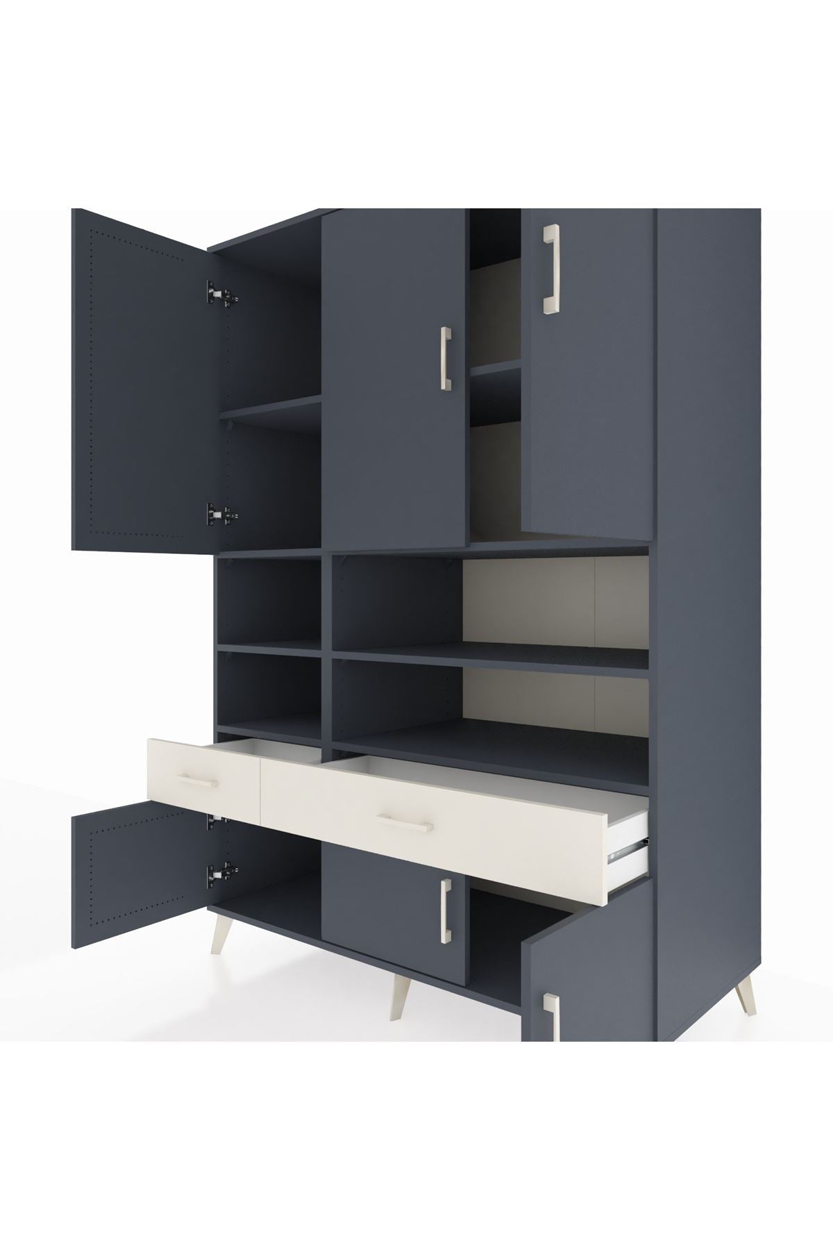 Kronos Dolap 8 Raflı 2 Çekmeceli 6 Kapaklı 132x59x195 Antrasit-Antrasit/Aytaşı