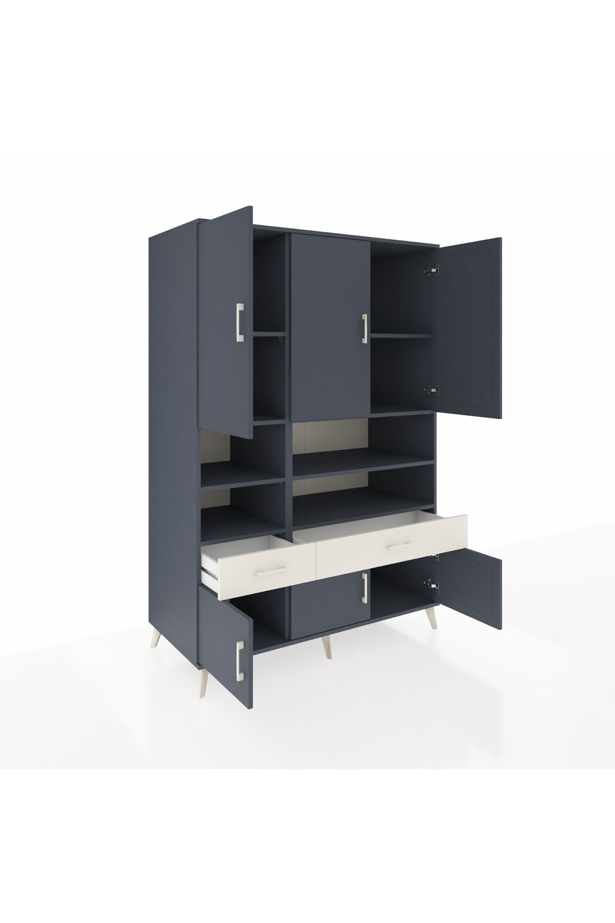 Kronos Dolap 8 Raflı 2 Çekmeceli 6 Kapaklı 132x59x195 Antrasit-Antrasit/Aytaşı