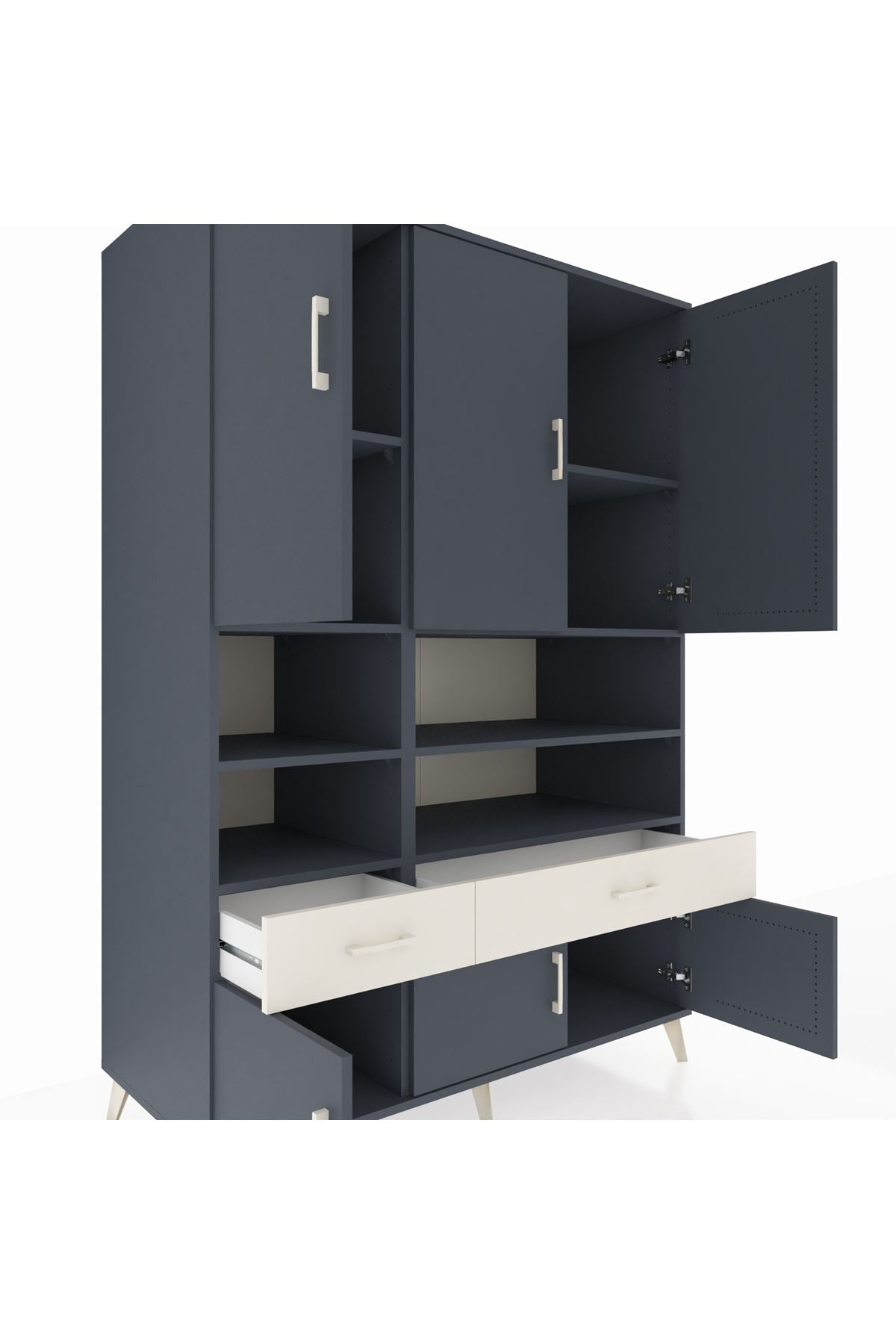 Kronos Dolap 8 Raflı 2 Çekmeceli 6 Kapaklı 132x59x195 Antrasit-Antrasit/Aytaşı