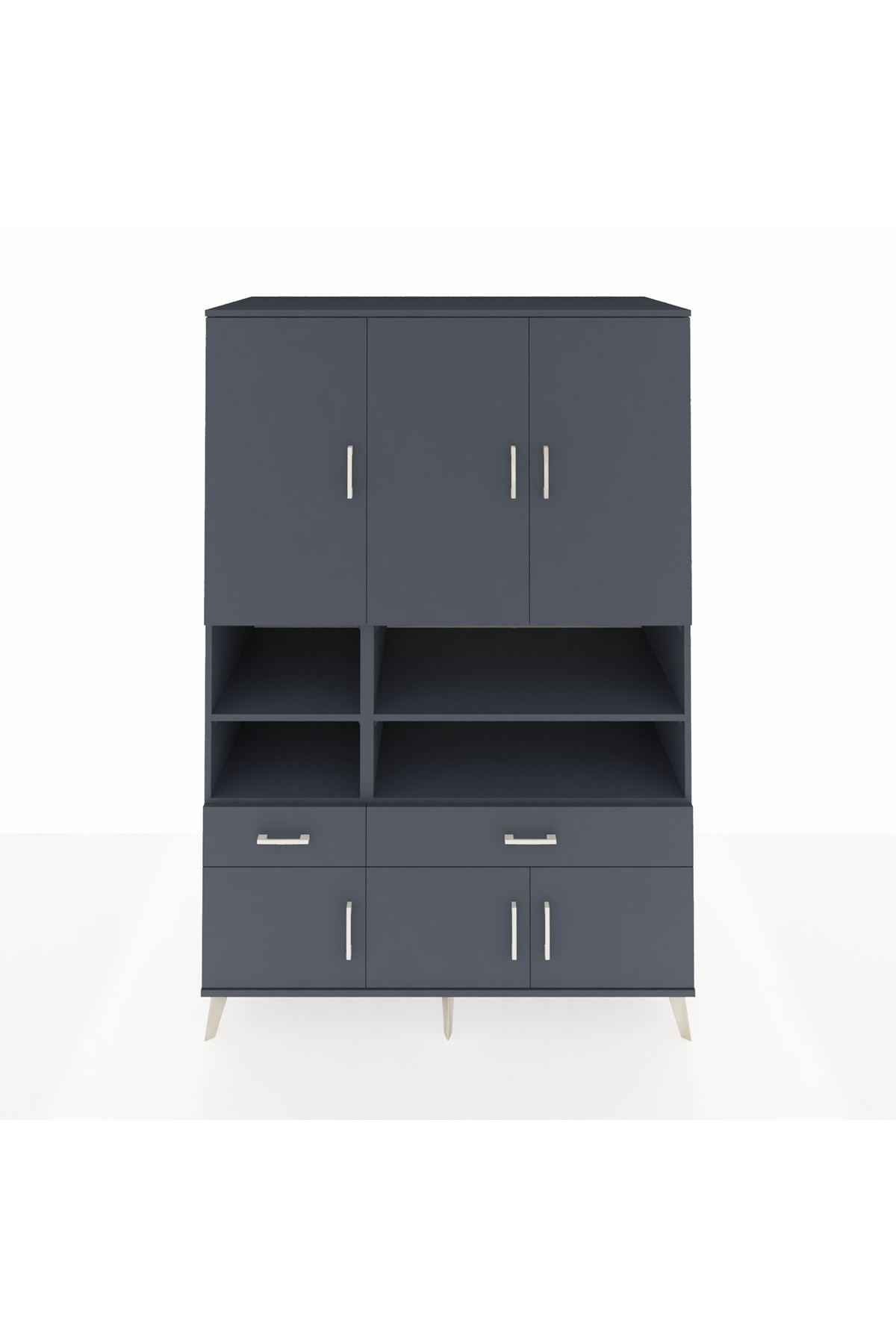 Kronos Dolap 8 Raflı 2 Çekmeceli 6 Kapaklı 132x59x195 Antrasit-Antrasit/Antrasit