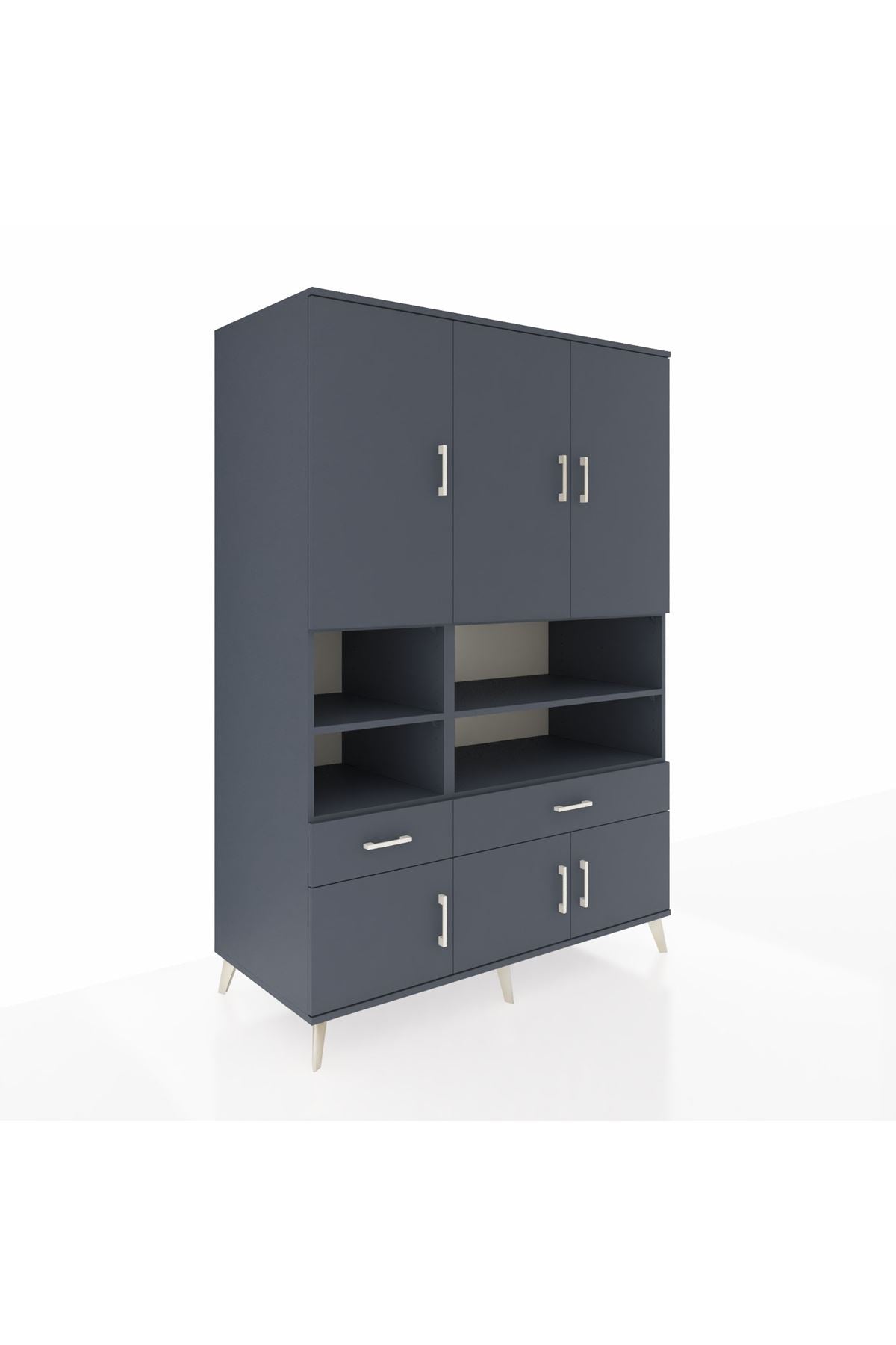 Kronos Dolap 8 Raflı 2 Çekmeceli 6 Kapaklı 132x59x195 Antrasit-Antrasit/Antrasit