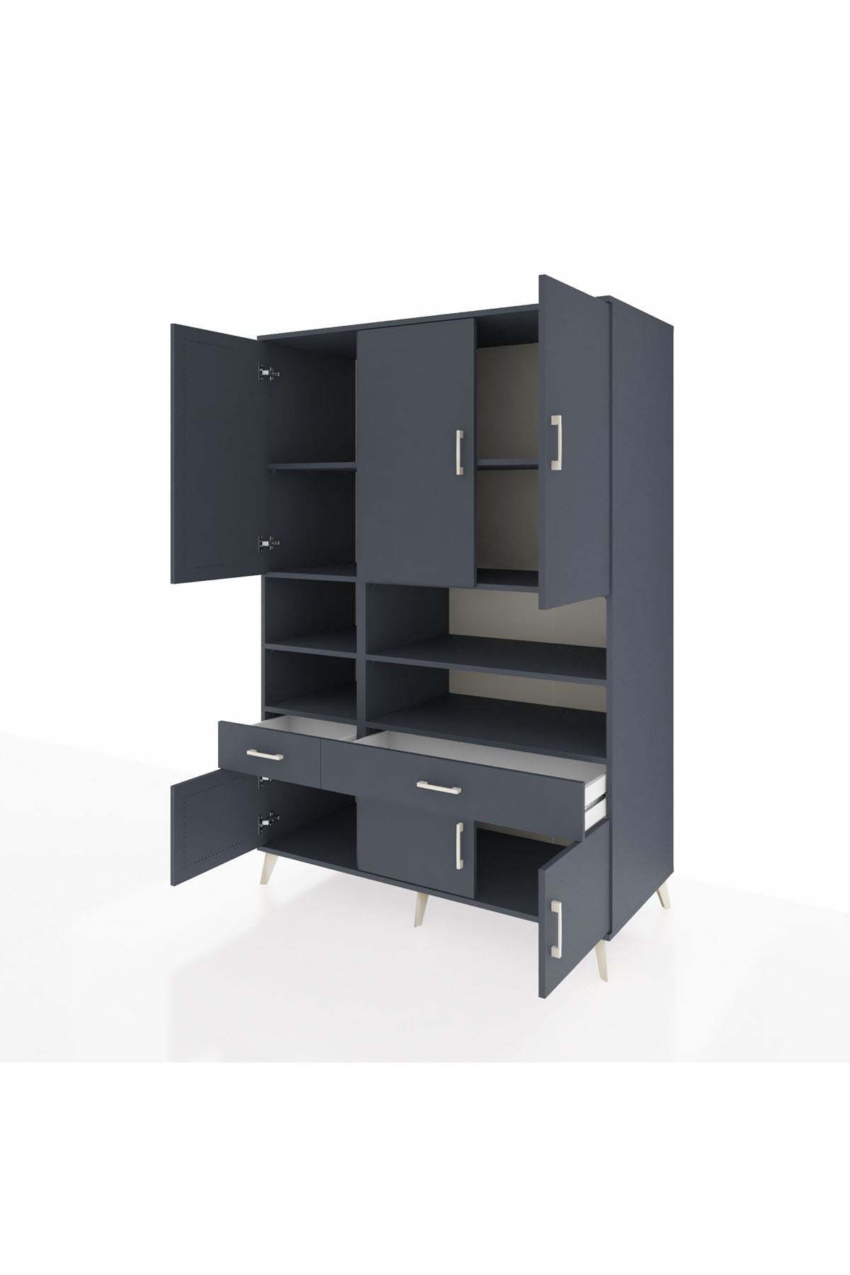 Kronos Dolap 8 Raflı 2 Çekmeceli 6 Kapaklı 132x59x195 Antrasit-Antrasit/Antrasit