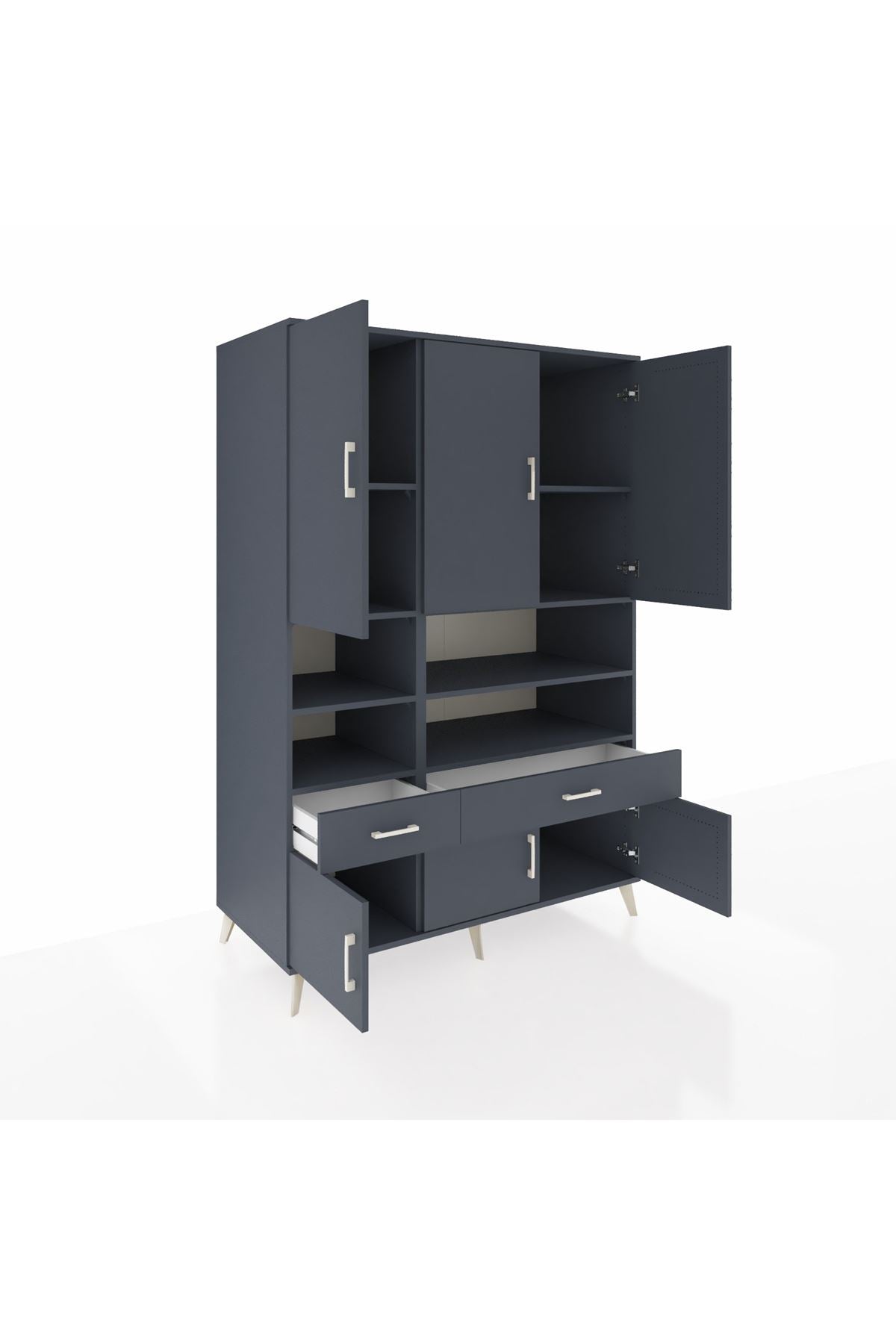 Kronos Dolap 8 Raflı 2 Çekmeceli 6 Kapaklı 132x59x195 Antrasit-Antrasit/Antrasit