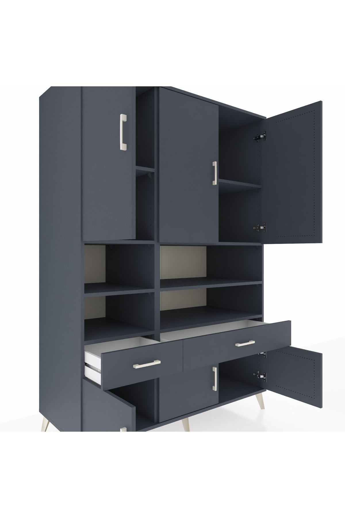 Kronos Dolap 8 Raflı 2 Çekmeceli 6 Kapaklı 132x59x195 Antrasit-Antrasit/Antrasit