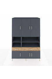 Kronos Dolap 8 Raflı 2 Çekmeceli 6 Kapaklı 132x59x195 Antrasit-Antrasit/Çam