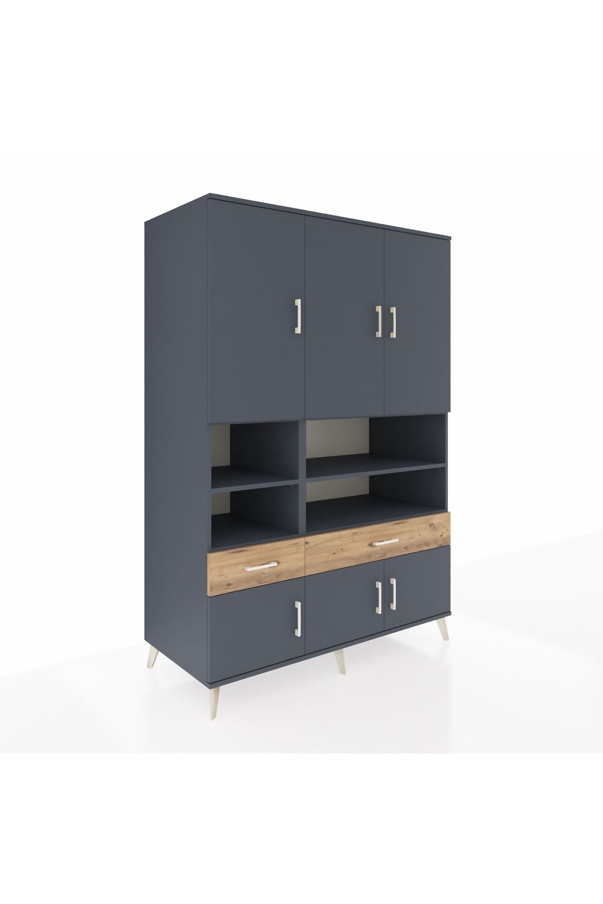 Kronos Dolap 8 Raflı 2 Çekmeceli 6 Kapaklı 132x59x195 Antrasit-Antrasit/Çam