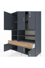 Kronos Dolap 8 Raflı 2 Çekmeceli 6 Kapaklı 132x59x195 Antrasit-Antrasit/Çam