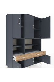 Kronos Dolap 8 Raflı 2 Çekmeceli 6 Kapaklı 132x59x195 Antrasit-Antrasit/Çam