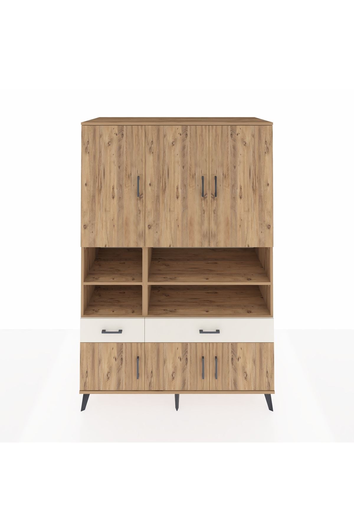 Kronos Dolap 8 Raflı 2 Çekmeceli 6 Kapaklı 132x59x195 Çam-Çam/Aytaşı