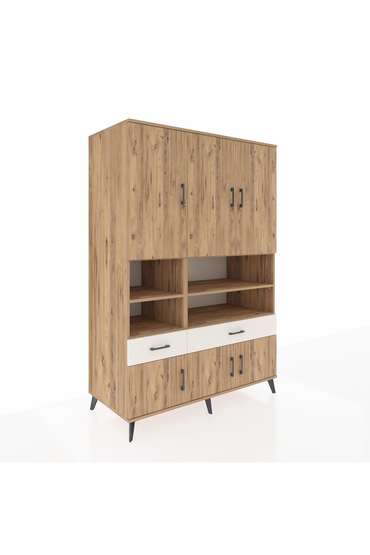 Kronos Dolap 8 Raflı 2 Çekmeceli 6 Kapaklı 132x59x195 Çam-Çam/Aytaşı