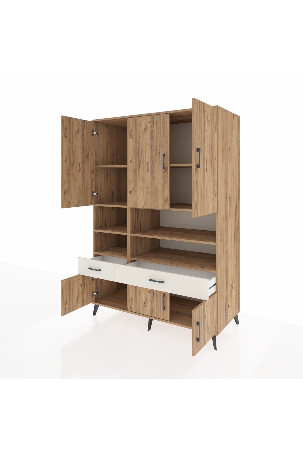 Kronos Dolap 8 Raflı 2 Çekmeceli 6 Kapaklı 132x59x195 Çam-Çam/Aytaşı