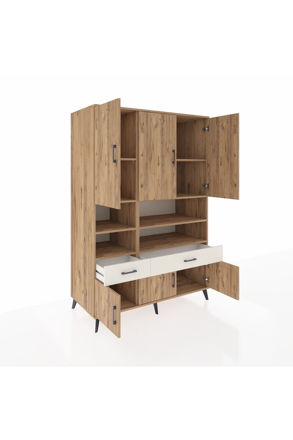 Kronos Dolap 8 Raflı 2 Çekmeceli 6 Kapaklı 132x59x195 Çam-Çam/Aytaşı