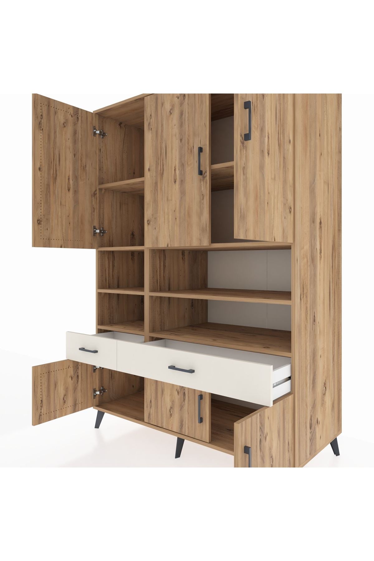 Kronos Dolap 8 Raflı 2 Çekmeceli 6 Kapaklı 132x59x195 Çam-Çam/Aytaşı