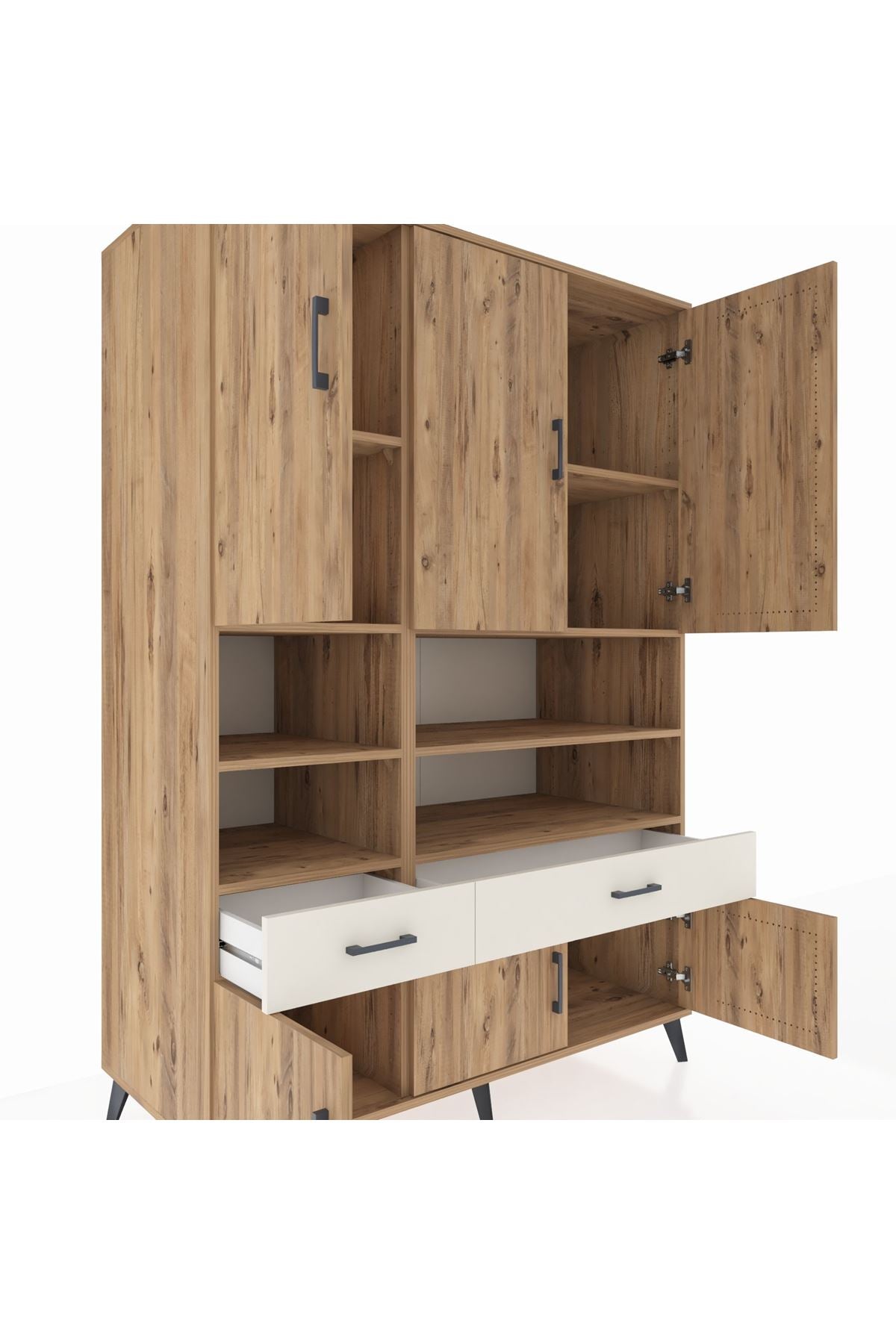 Kronos Dolap 8 Raflı 2 Çekmeceli 6 Kapaklı 132x59x195 Çam-Çam/Aytaşı