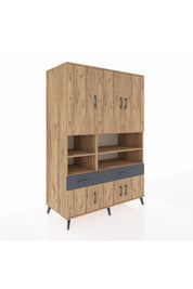 Kronos Dolap 8 Raflı 2 Çekmeceli 6 Kapaklı 132x59x195 Çam-Çam/Antrasit