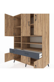 Kronos Dolap 8 Raflı 2 Çekmeceli 6 Kapaklı 132x59x195 Çam-Çam/Antrasit