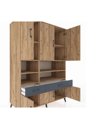 Kronos Dolap 8 Raflı 2 Çekmeceli 6 Kapaklı 132x59x195 Çam-Çam/Antrasit