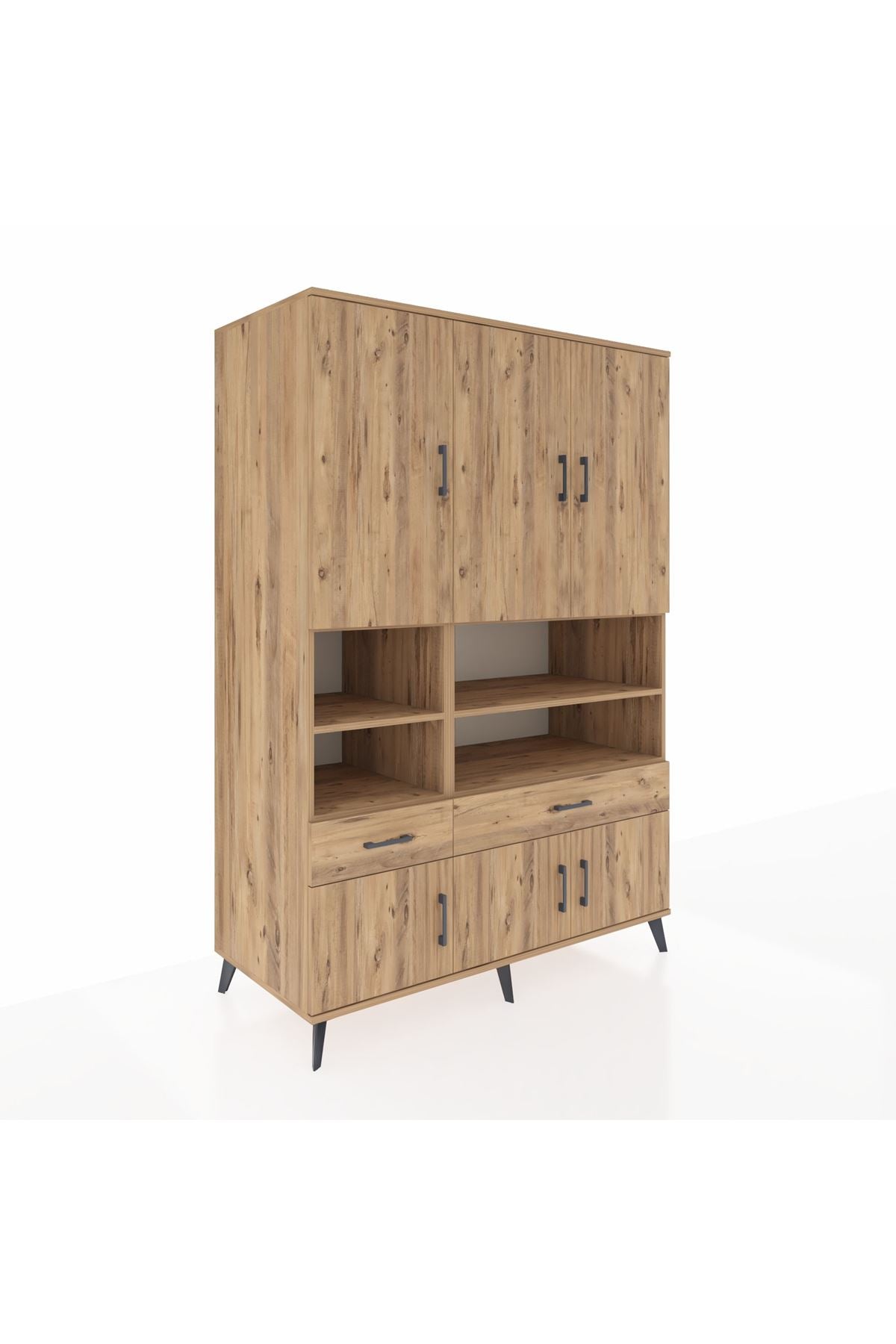 Kronos Dolap 8 Raflı 2 Çekmeceli 6 Kapaklı 132x59x195 Çam-Çam/Çam