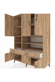 Kronos Dolap 8 Raflı 2 Çekmeceli 6 Kapaklı 132x59x195 Çam-Çam/Çam