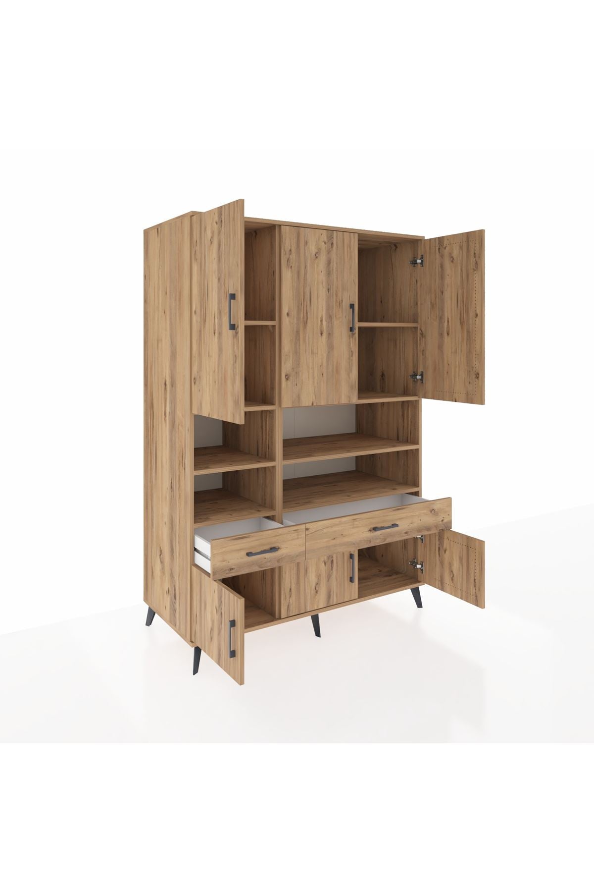 Kronos Dolap 8 Raflı 2 Çekmeceli 6 Kapaklı 132x59x195 Çam-Çam/Çam