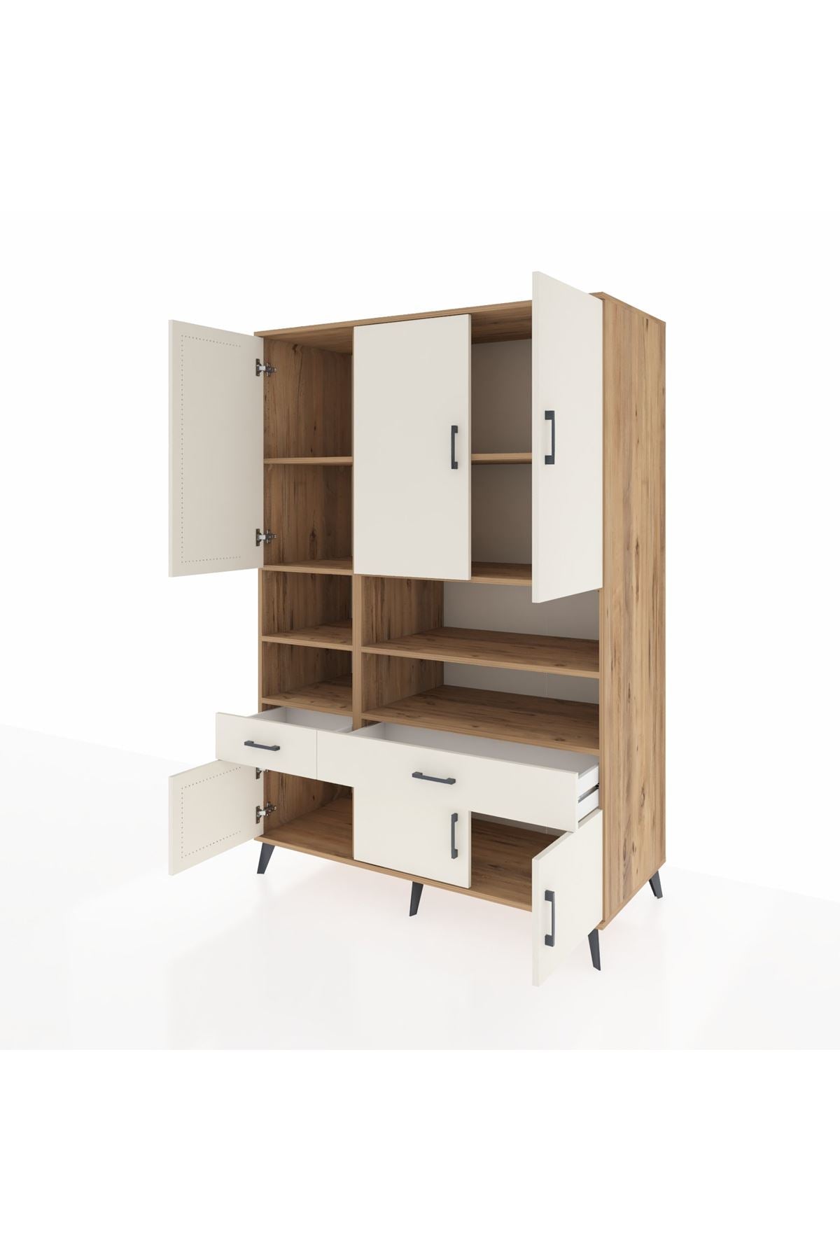 Kronos Dolap 8 Raflı 2 Çekmeceli 6 Kapaklı 132x59x195 Çam-Aytaşı/Aytaşı