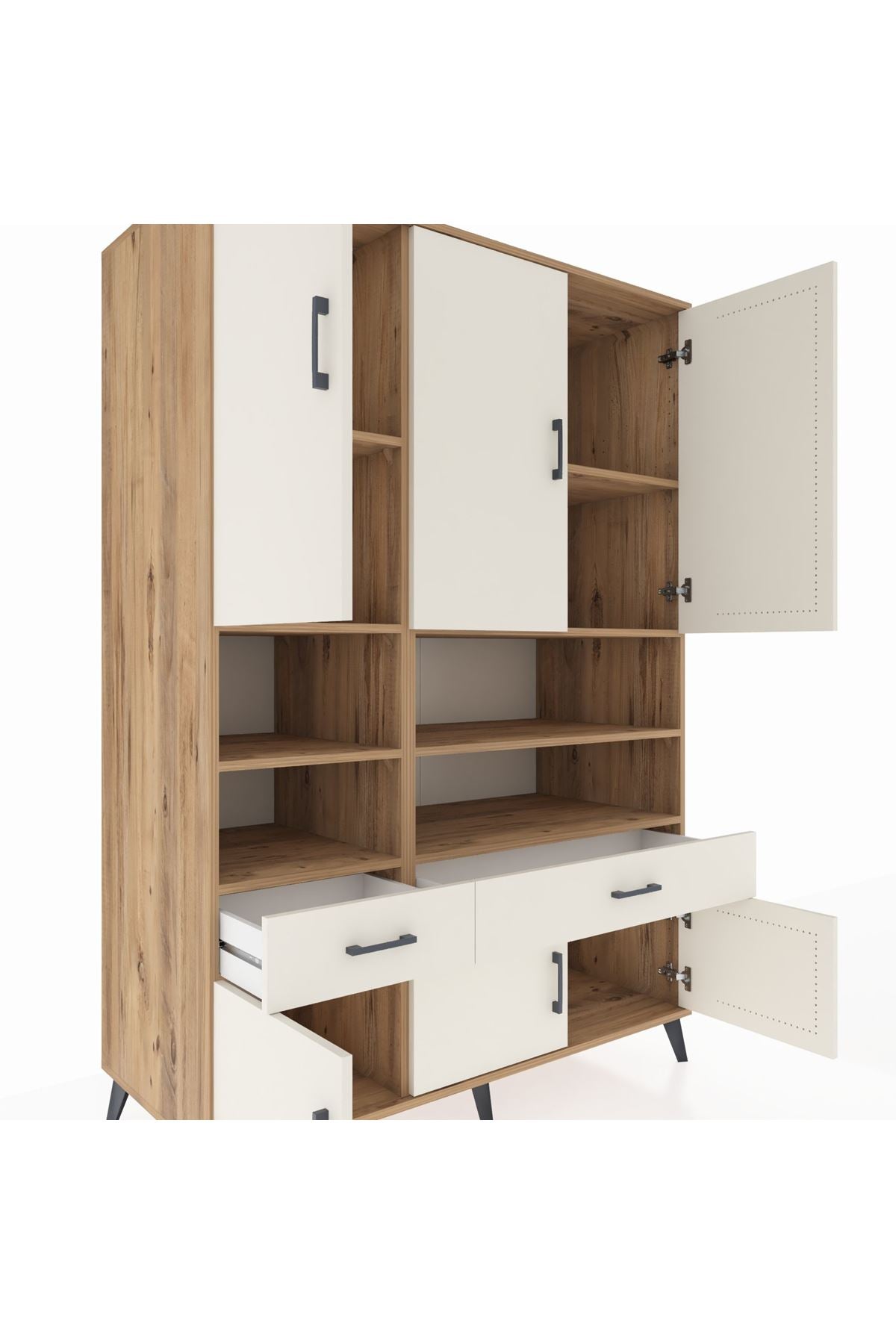 Kronos Dolap 8 Raflı 2 Çekmeceli 6 Kapaklı 132x59x195 Çam-Aytaşı/Aytaşı