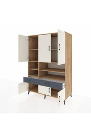 Kronos Dolap 8 Raflı 2 Çekmeceli 6 Kapaklı 132x59x195 Çam-Aytaşı/Antrasit