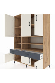 Kronos Dolap 8 Raflı 2 Çekmeceli 6 Kapaklı 132x59x195 Çam-Aytaşı/Antrasit