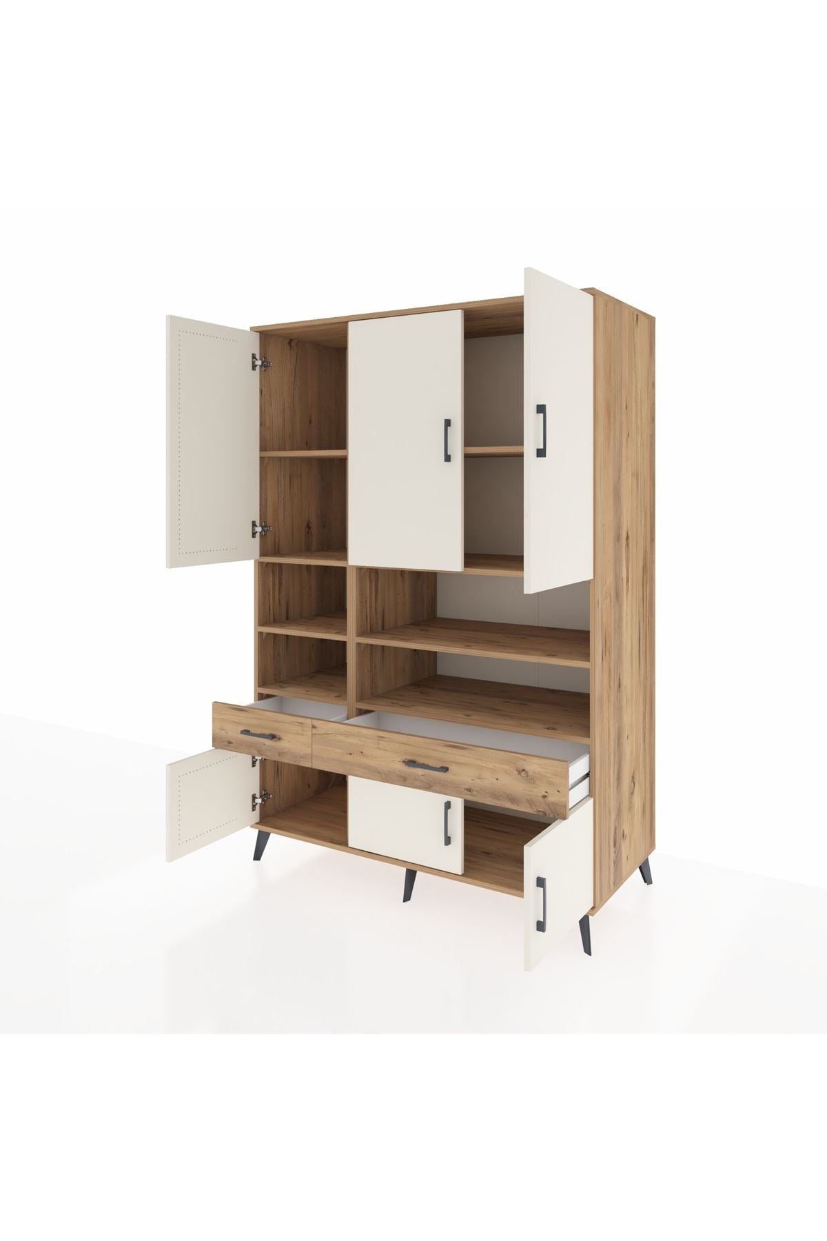 Kronos Dolap 8 Raflı 2 Çekmeceli 6 Kapaklı 132x59x195 Çam-Aytaşı/Çam