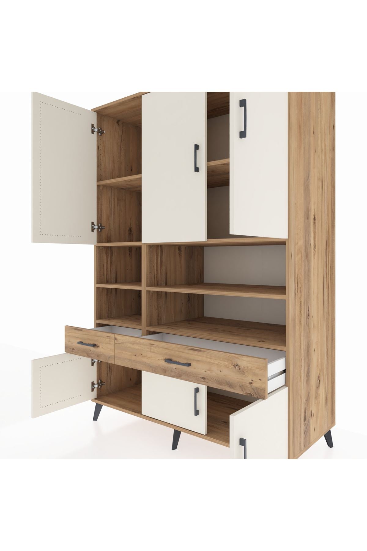 Kronos Dolap 8 Raflı 2 Çekmeceli 6 Kapaklı 132x59x195 Çam-Aytaşı/Çam