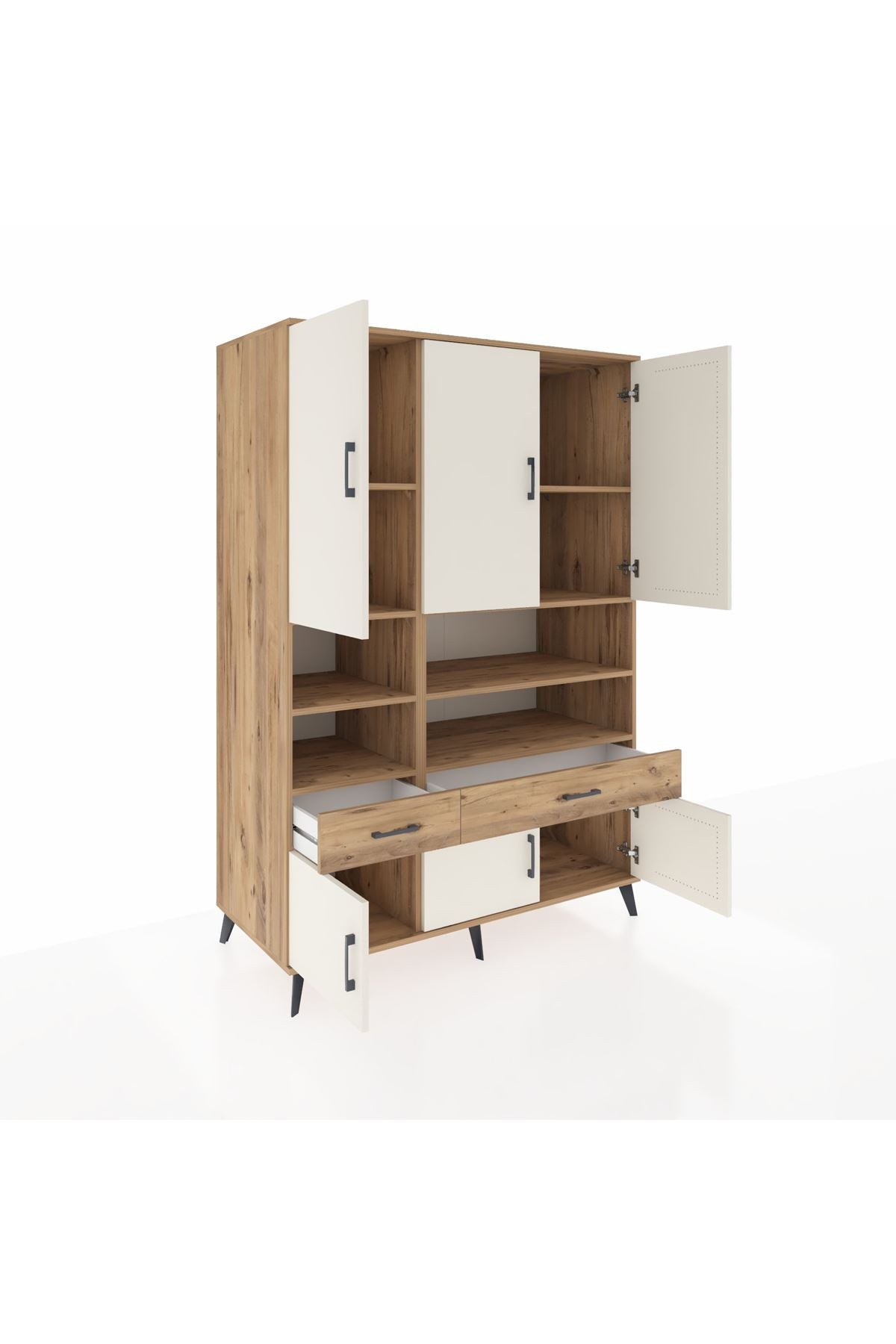 Kronos Dolap 8 Raflı 2 Çekmeceli 6 Kapaklı 132x59x195 Çam-Aytaşı/Çam