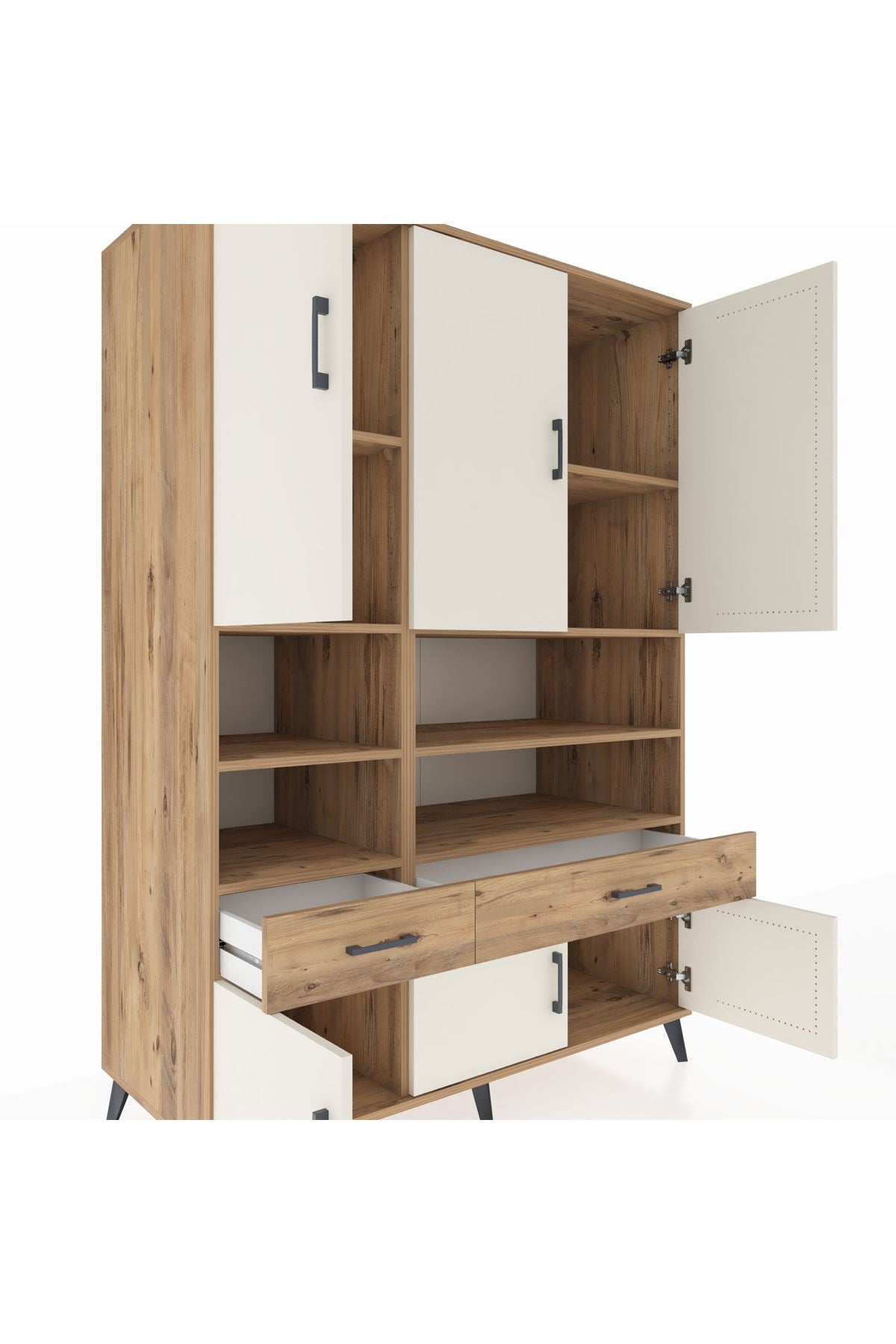 Kronos Dolap 8 Raflı 2 Çekmeceli 6 Kapaklı 132x59x195 Çam-Aytaşı/Çam