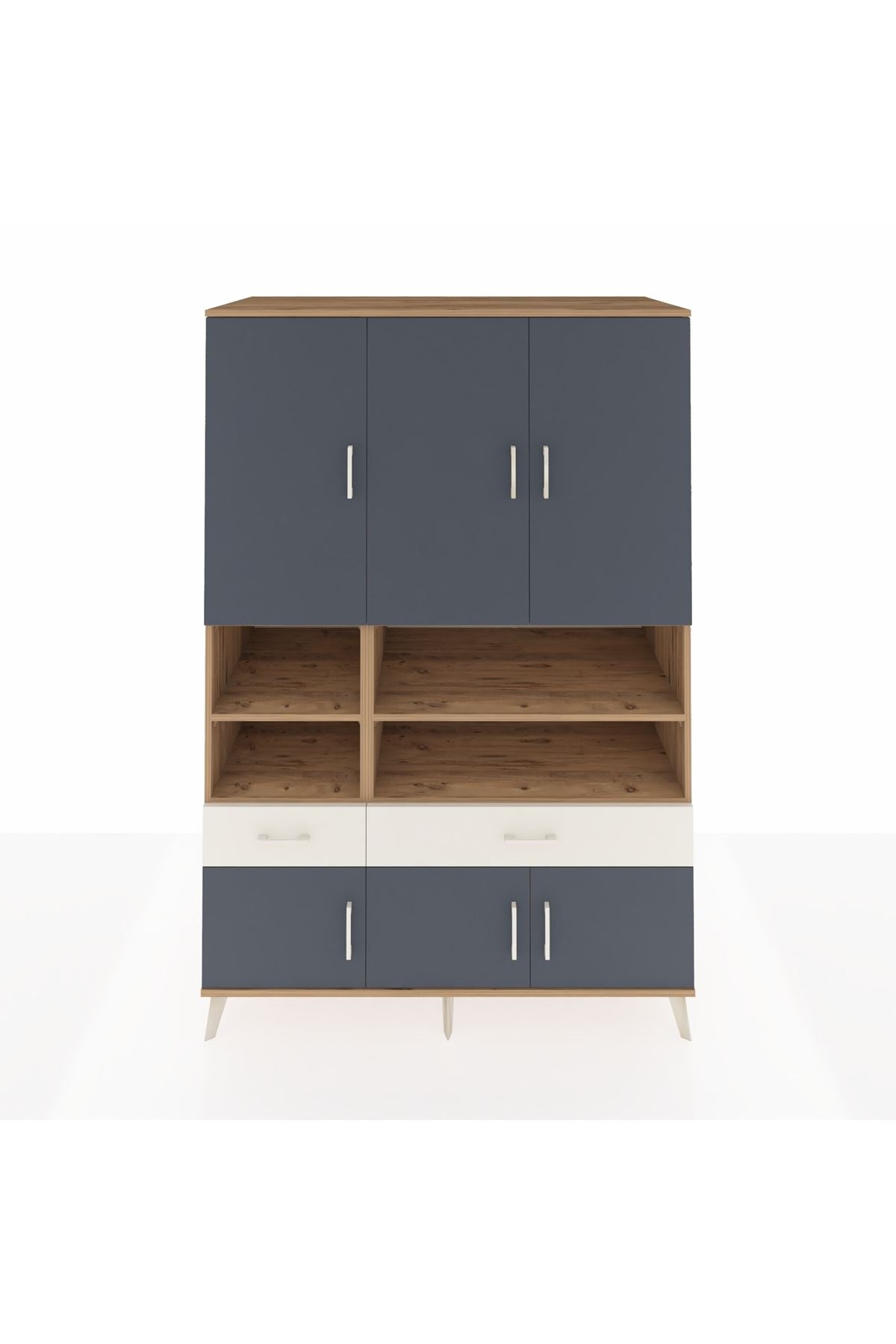 Kronos Dolap 8 Raflı 2 Çekmeceli 6 Kapaklı 132x59x195 Çam-Antrasit/Aytaşı