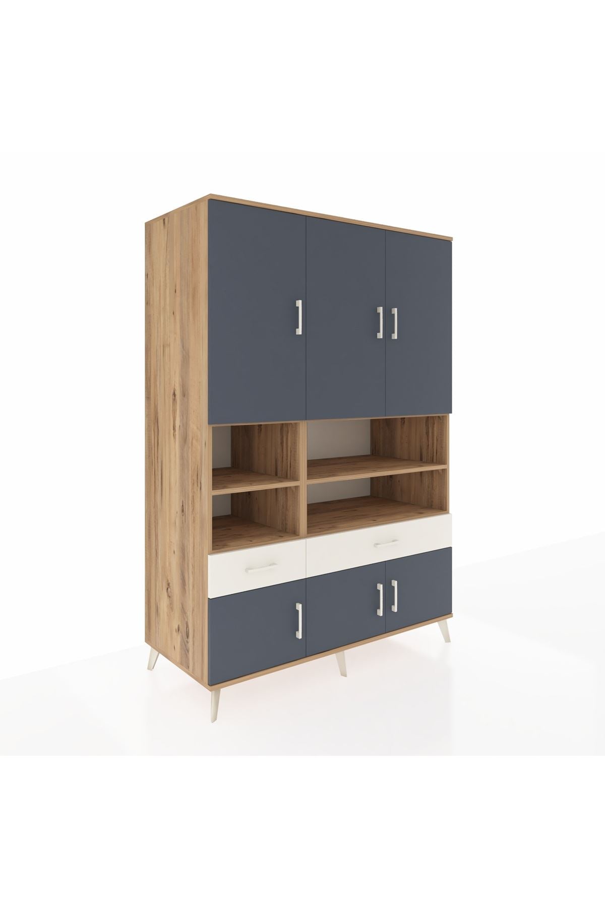 Kronos Dolap 8 Raflı 2 Çekmeceli 6 Kapaklı 132x59x195 Çam-Antrasit/Aytaşı