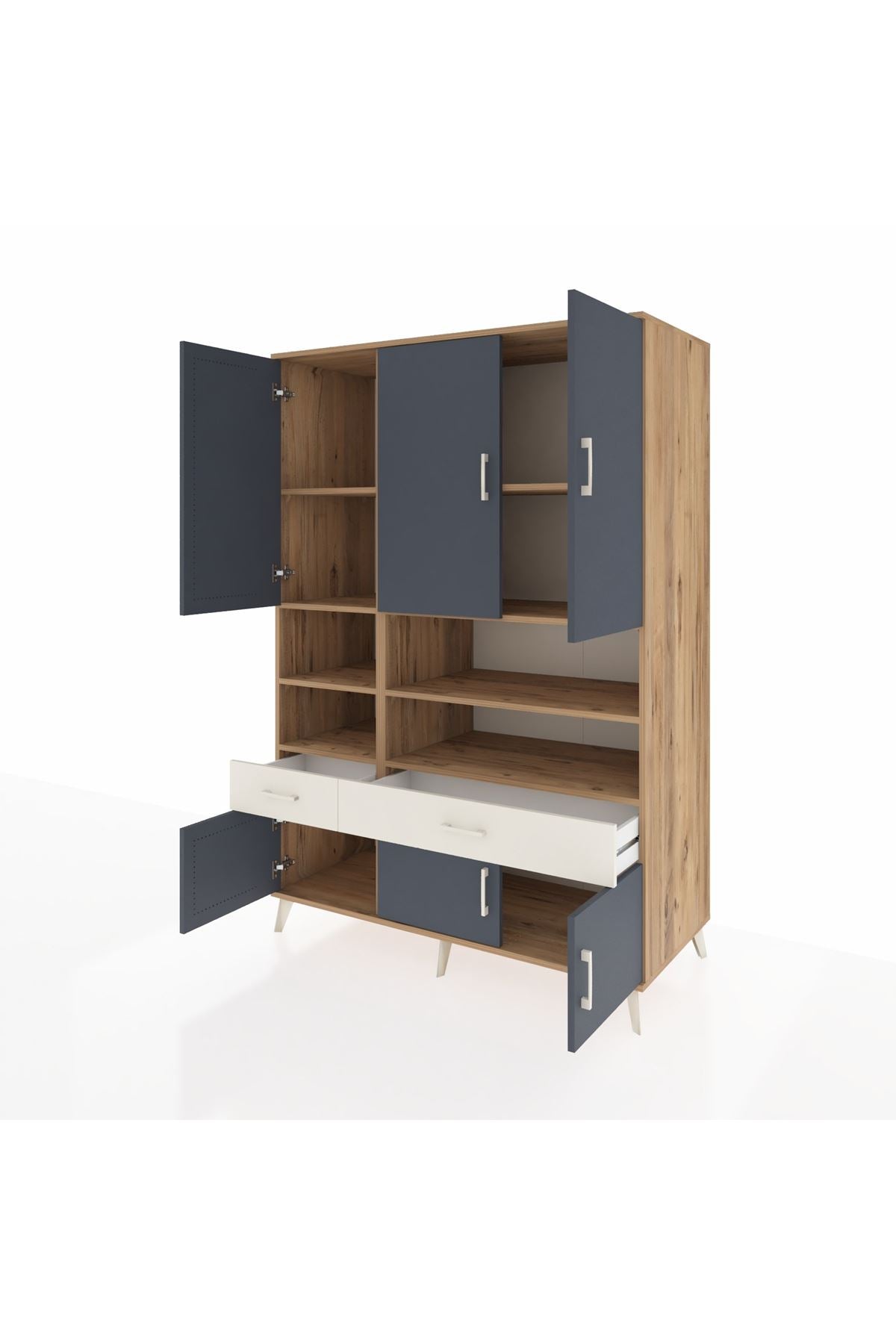 Kronos Dolap 8 Raflı 2 Çekmeceli 6 Kapaklı 132x59x195 Çam-Antrasit/Aytaşı